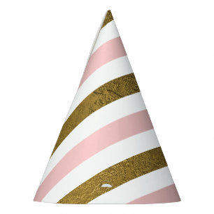 Blush Pink and Gold Foil Stripe Birthday Party Party Hat