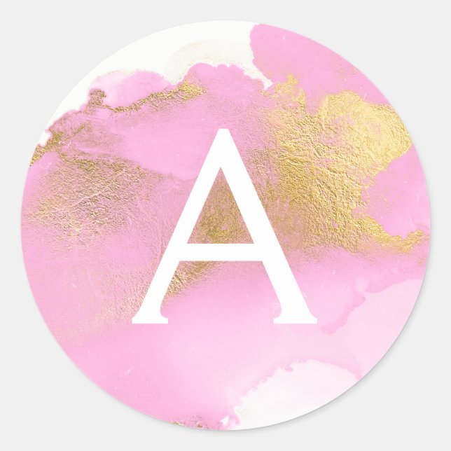 Blush Pink and Gold Foil Wash Girly Classic Round Sticker (Front)