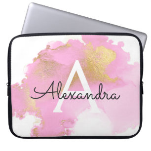 Blush Pink and Gold Foil Wash Girly Laptop Sleeve