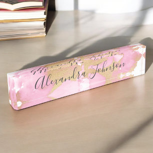 Blush Pink and Gold Foil Wash Girly Nameplate