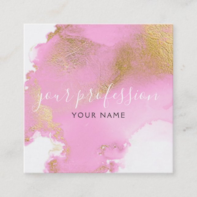 Blush Pink and Gold Foil Wash Girly Square Business Card (Front)