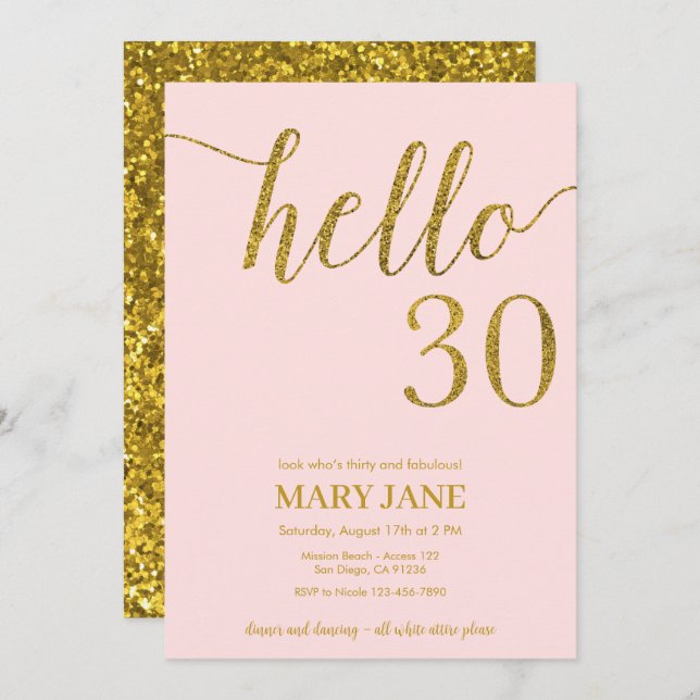 Blush Pink and Gold Glitter 30th Birthday Invitation (Front/Back)