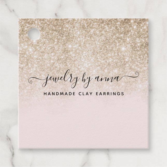 Blush Pink and Gold Glitter Business Favour Tags (Front)