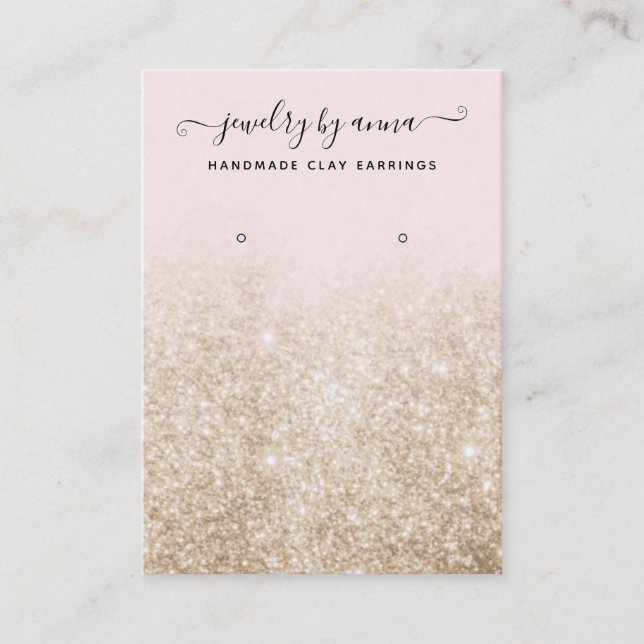 Blush Pink and Gold Glitter Earring Display Business Card (Front)
