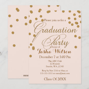 Blush Pink and Gold Glitter Graduation Invite