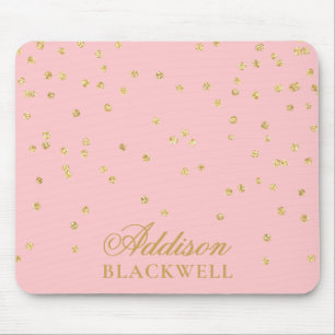 Blush Pink and Gold Glitter Name Template Mouse Pad