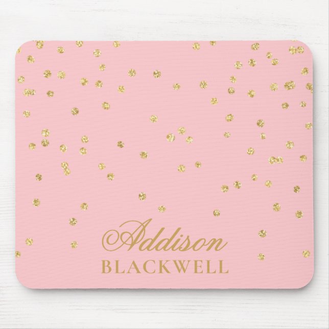 Blush Pink and Gold Glitter Name Template Mouse Pad (Front)