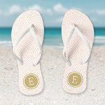 Blush Pink and Gold Greek Key Monogram Thongs<br><div class="desc">Custom printed flip flop sandals with a stylish modern Greek key pattern and your custom monogram or other text in a circle frame. Click Customise It to change text fonts and colours or add your own images to create a unique one of a kind design!</div>