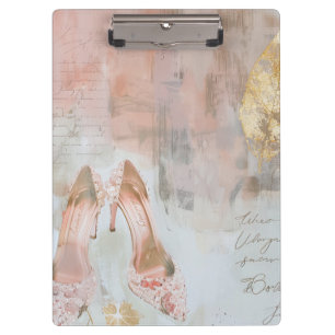Blush Pink and Gold High Heel Fashion Art Clipboard