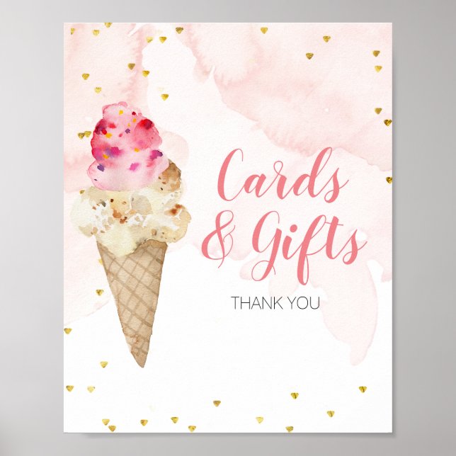 Blush Pink and Gold Ice Cream Cards & Gifts Poster (Front)