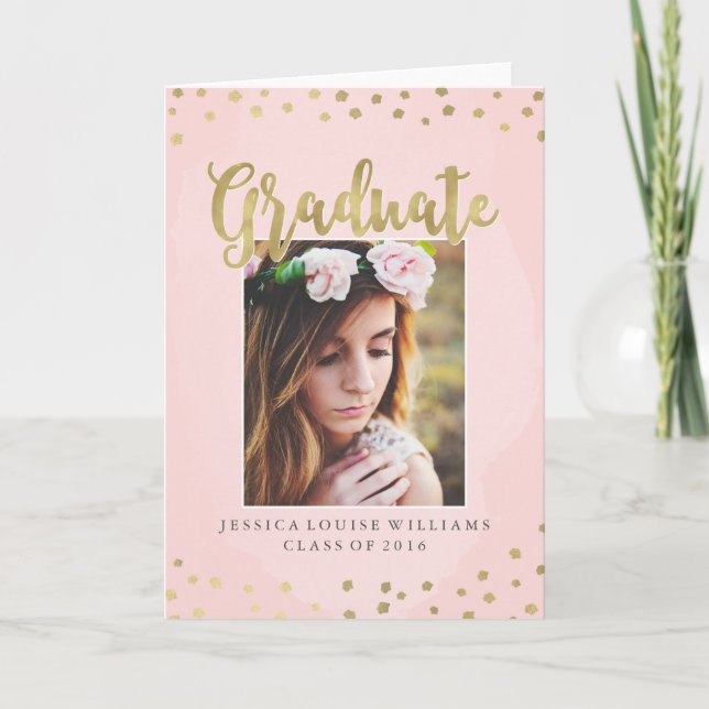 Blush Pink and Gold Luxury Graduation Announcement (Front)