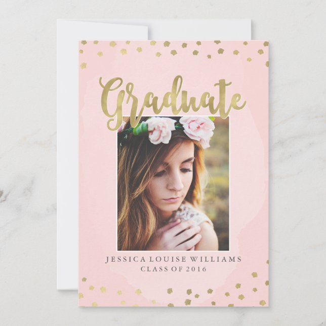 Blush Pink and Gold Luxury Graduation Invitations (Front)