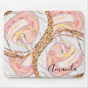 Blush Pink And Gold Marble Abstract Monogram Mouse Pad