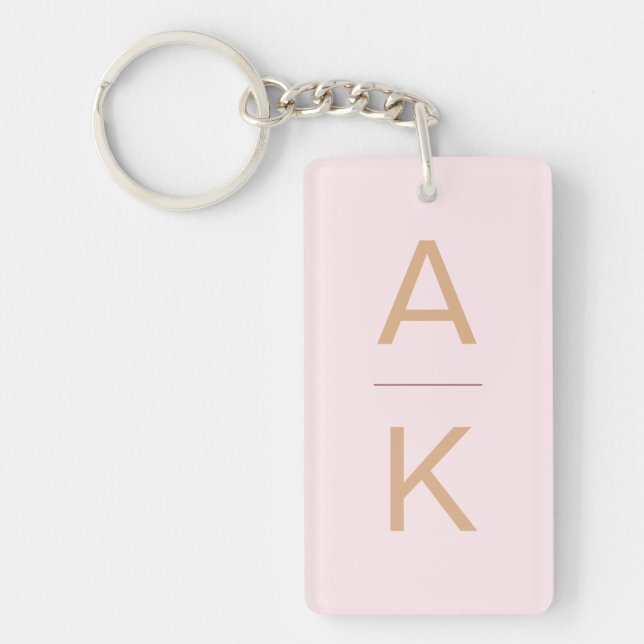 Blush pink and gold modern personalised monogram key ring (Front)