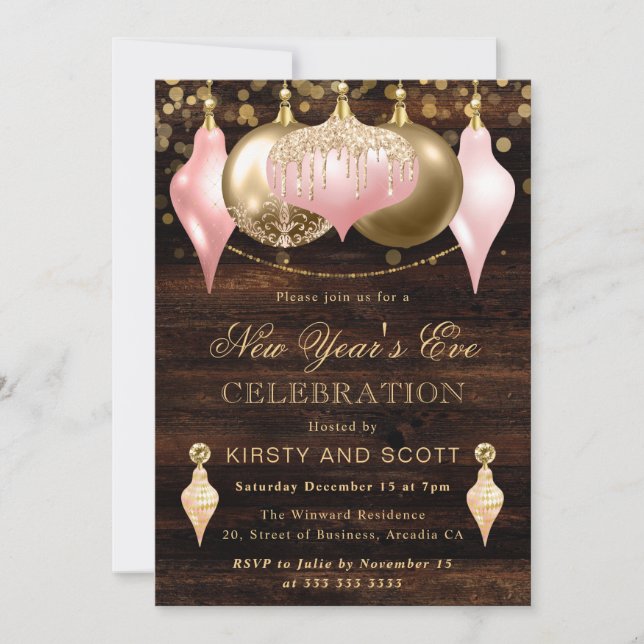 Blush Pink and Gold New Year’s Eve Party Invitation (Front)