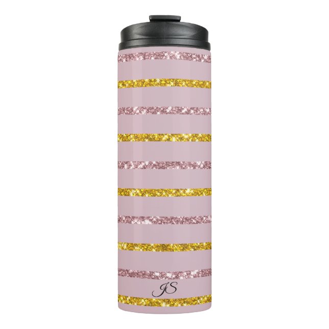 Blush Pink and Gold Personalised Thermal Tumbler (Front)