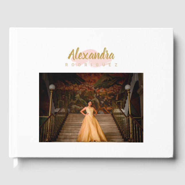 Blush Pink and Gold Photo Quinceanera Guest Book (Front)