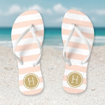 Blush Pink and Gold Preppy Stripes Monogram Thongs<br><div class="desc">Custom printed flip flop sandals with a preppy nautical stripe pattern and your custom monogram or other text in a circle frame. Click Customise It to change text fonts and colours or add your own images to create a unique one of a kind design!</div>