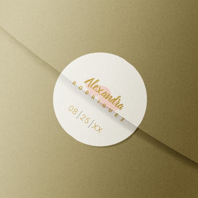Blush Pink and Gold Quinceanera Classic Round Sticker (Creator Uploaded)