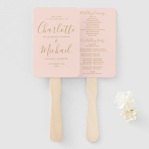 Blush Pink And Gold Script Wedding Program Hand Fan