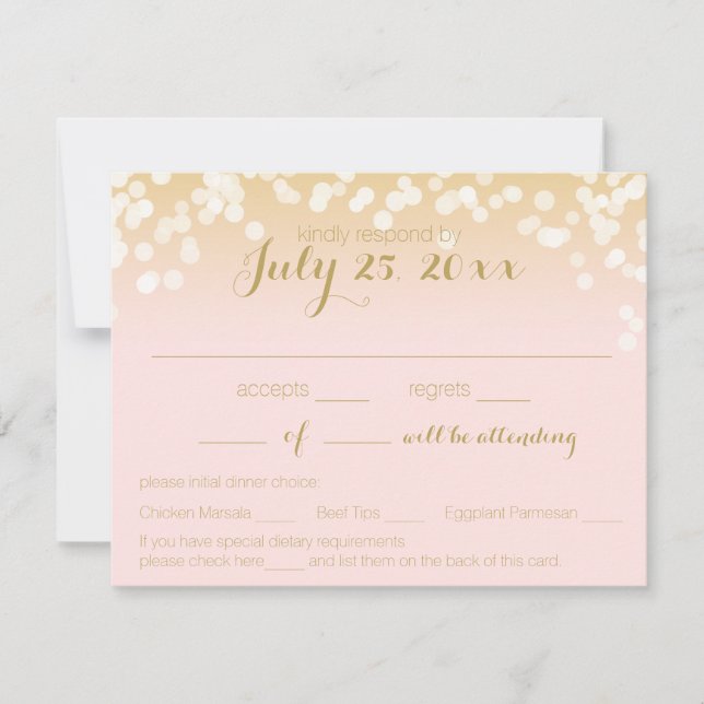Blush Pink and Gold Sparkle Lights RSVP (Front)