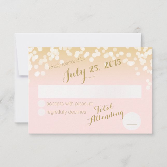 Blush Pink and Gold Sparkle Lights RSVP (Front)