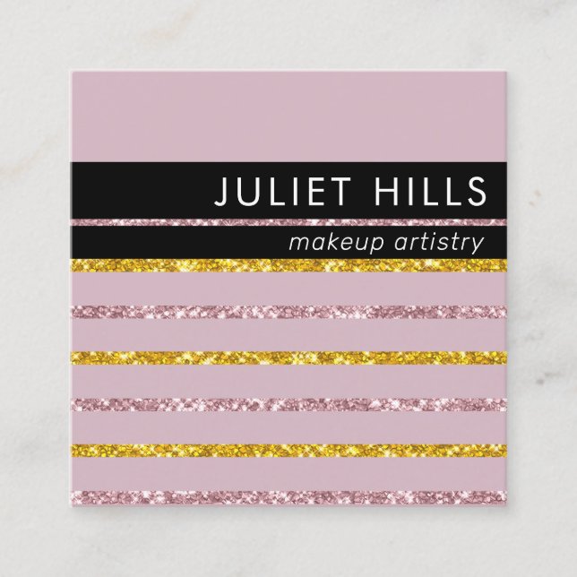 Blush Pink and Gold Square Business Card (Front)