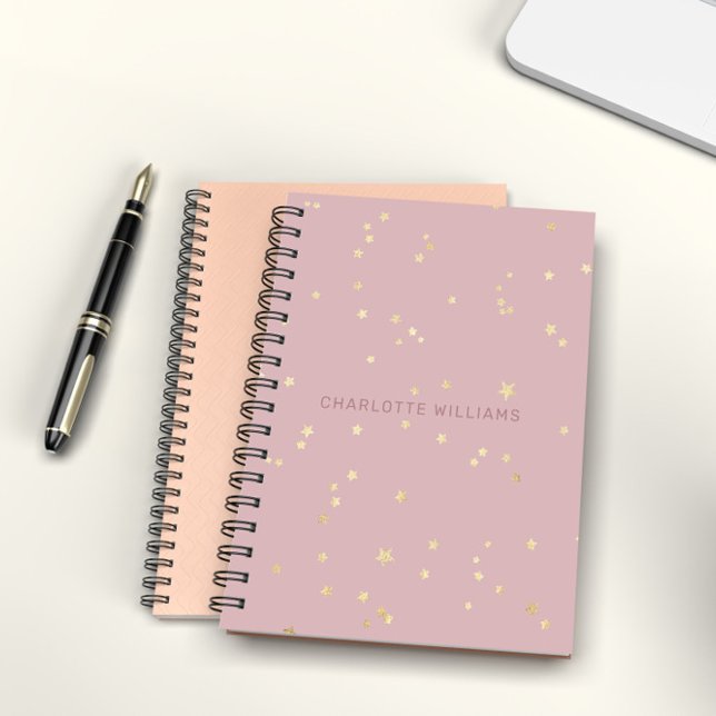 Blush Pink And Gold Stars Personalised Monogram Notebook (Creator Uploaded)