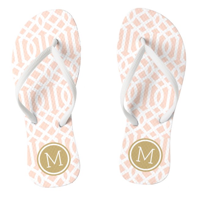 Blush Pink and Gold Trellis Monogram Thongs (Footbed)