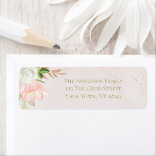 Blush Pink and Gold Watercolor Floral Return Address Label