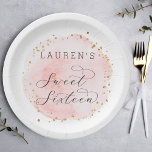 Blush Pink and Gold Watercolor Sweet Sixteen Paper Plate<br><div class="desc">This sweet sixteen paper plate features a painted watercolor circle in blush pink with faux gold dots accents.  For more advanced customisation of this design,  please click the "Customise" button.  Matching items are also available.</div>