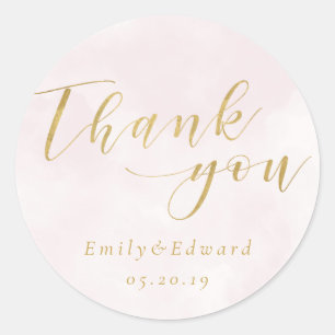 Blush Pink and Gold Wedding Favour Thank You Classic Round Sticker