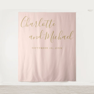 Blush Pink And Gold Wedding Photo Booth Backdrop Tapestry