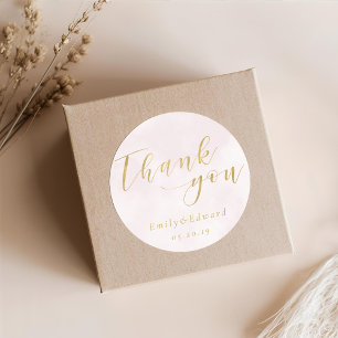 Blush Pink and Gold Wedding Thank You  Classic Round Sticker