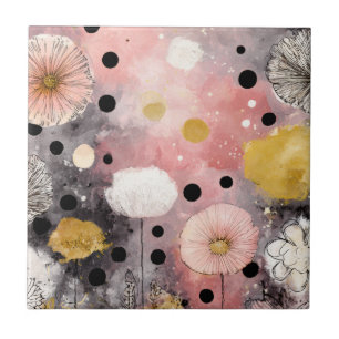 Blush Pink and Gold Wildflower Botanical Ceramic Tile
