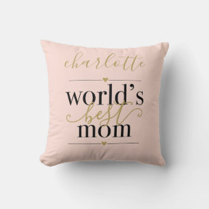 Blush Pink and Gold Worlds Best Mum Personalised Cushion