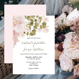 Blush Pink and Green, Elegant Boho Style Wedding Invitation
