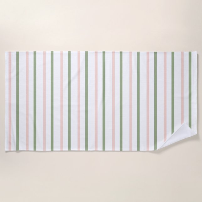 Blush Pink and Green Stripes Beach Towel (Front)