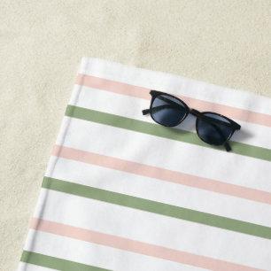Blush Pink and Green Thin Stripes Beach Towel
