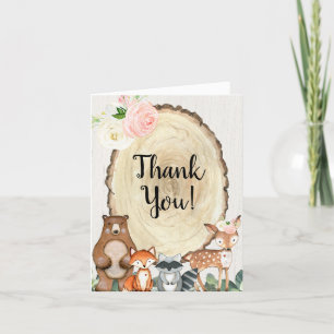Blush pink and greenery rustic woodland animals thank you card