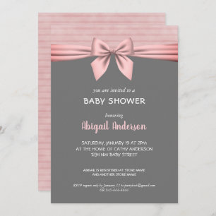 Blush Pink and Grey Bow Baby Shower Invitation