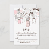 Blush Pink and Grey Floral Mason Jars RSVP Cards