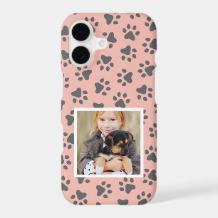 Blush Pink and Grey Pet Photo Paw Print Pattern
