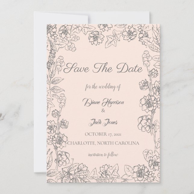 Blush Pink and Grey Save The Date Wedding Invitation (Front)