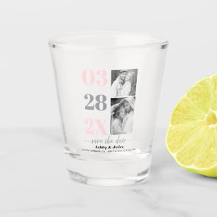 Blush pink and grey two photo Save the Date Shot Glass