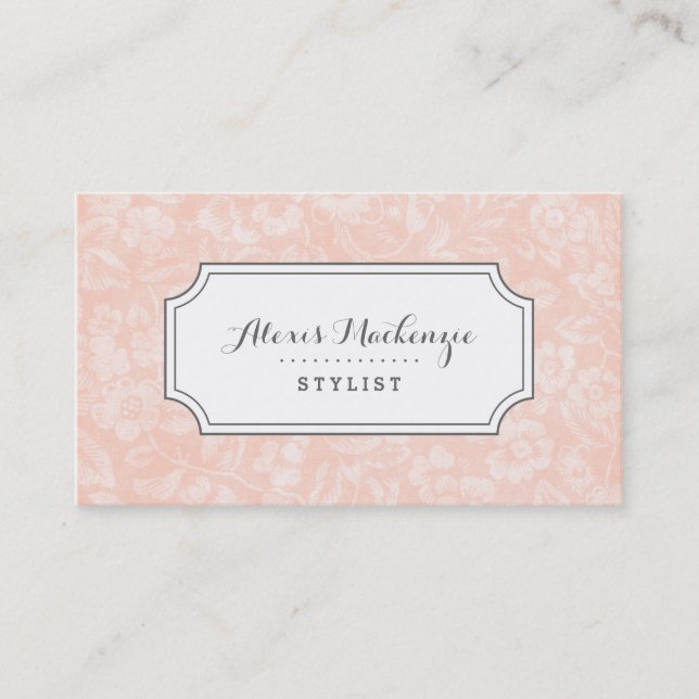 Blush Pink and Grey Vintage Floral Print Business Card (Front)