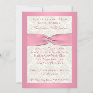 Blush Pink and Ivory Damask 50th Birthday Invite