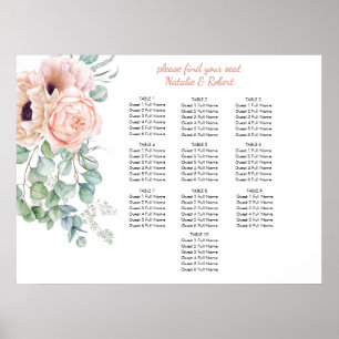 Blush Pink and Ivory Poppies Peonies Seating Chart