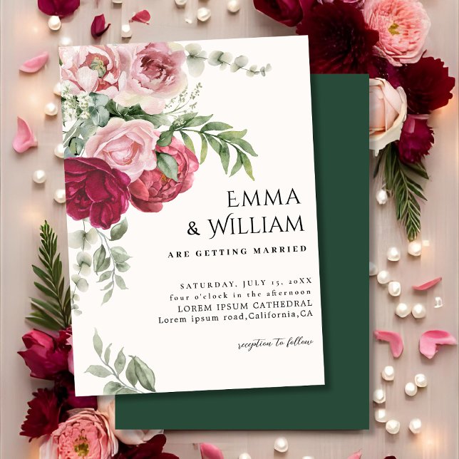 Blush pink and Marsala Rose peony floral Wedding Invitation (Creator Uploaded)