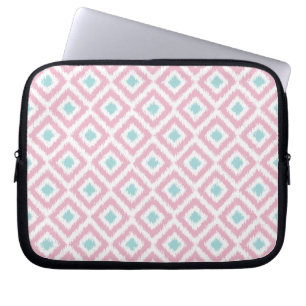 Blush Pink and Mint Diamond Ikat Pattern Laptop Sleeve